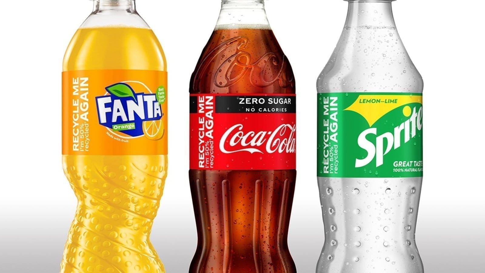 Coca-Cola Britain core brands plastic bottles are now 50% recycled plastic